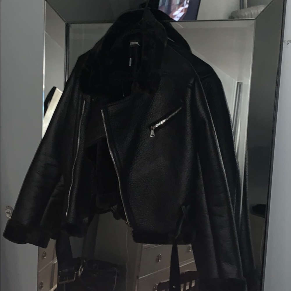 Faux leather fur coat